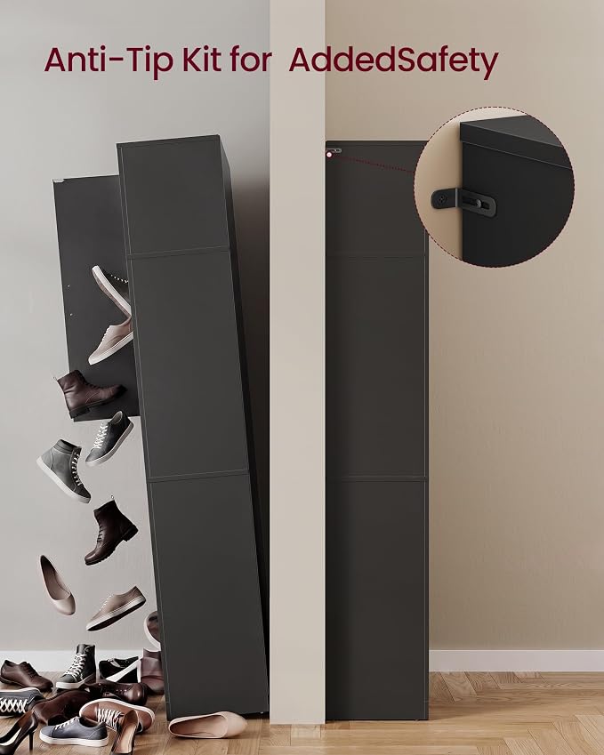VASAGLE Shoe Storage Cabinet, 10 Tier Shoe Rack Organizer, Holds Up to 30 Pairs of Shoes, for Entryway Bedroom, 13.2 x 24.8 x 75.6 Inches, Black ULBS273BC01