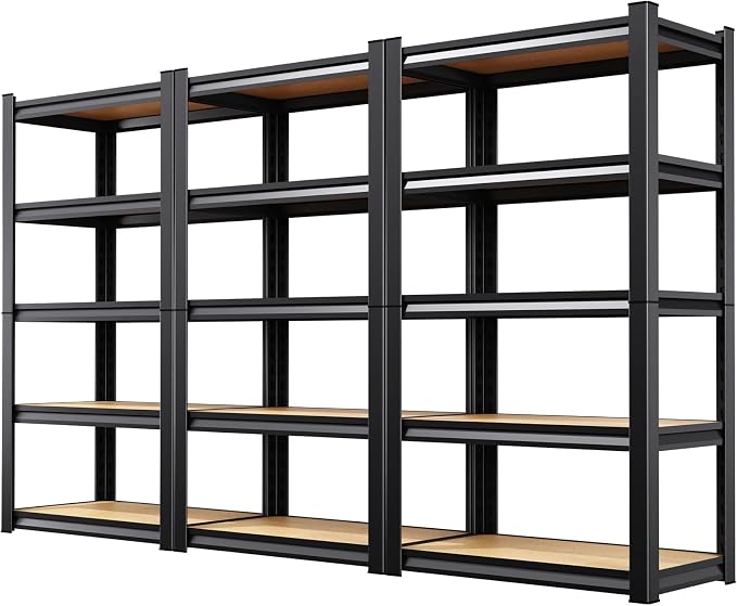 3 Pack Garage Shelving Heavy Duty Storage Shelves, Metal Adjustable Shelving Unit, Utility Garage Organizer Shelf for Basement, Pantry, Kitchen, Warehouse, 71.2" Hx28 Wx12 D, Black
