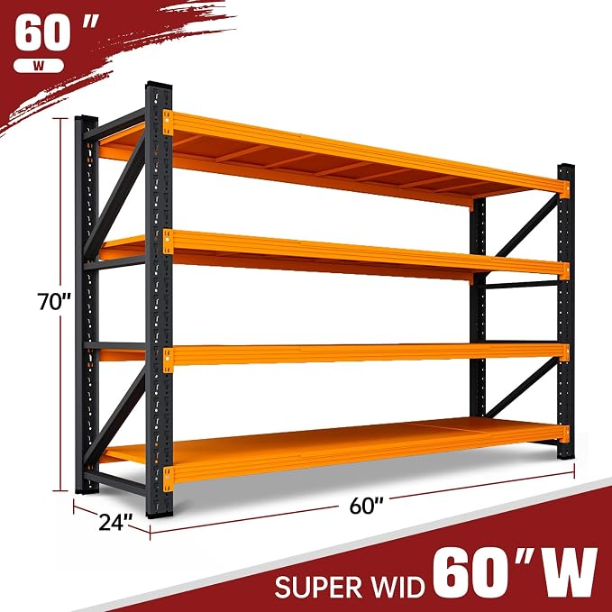 RAVIGIN 5000LBS Storage Shelves,60" W Garage Shelving Heavy Duty Metal Adjustable Garage Shelves, Shelving Units Industrial Shelving for Warehouse,60" W x 24" D x 70" H,Orange