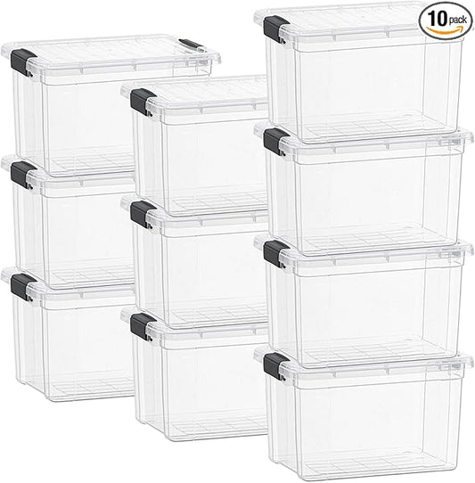 Superio Clear Storage Box with Lid, 49 Quart Plastic Container Bins for Organizing, Stackable Crates, BPA Free, Non Toxic, Odor Free, Organizers for Home, Office, School, and Dorm, 10 Pack