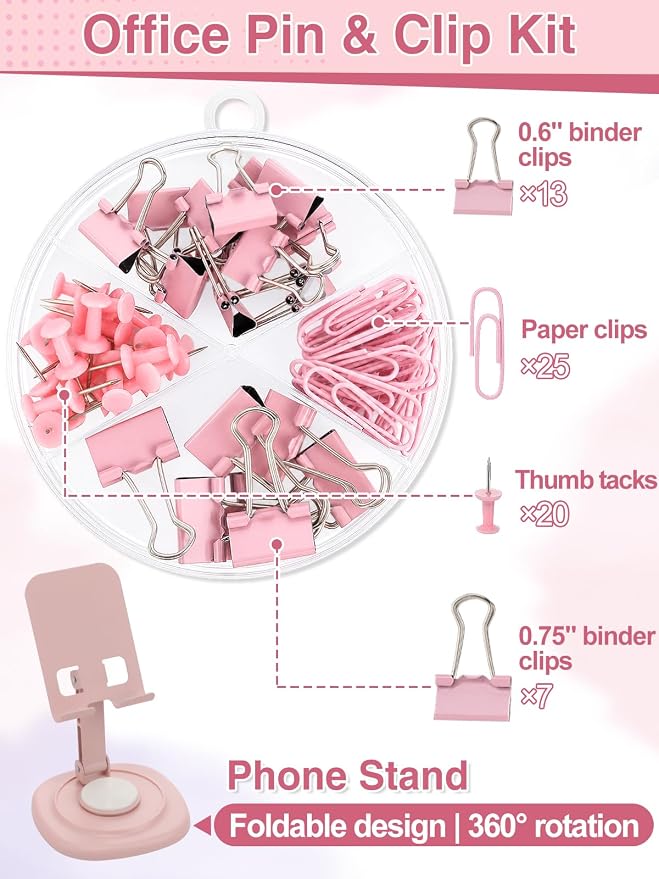 76Pcs Pink Desk Accessories Set, Office School Supplies for Women Girls | Cute 360° Rotating Pen Holder for Desk/Mat/Wrist Rest Mouse Pad/Phone Stand and More, for College Teacher Back to School