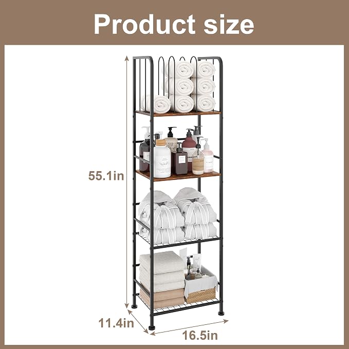 4-Tier Freestanding Towel Racks for Bathroom, Towel Rack Stand | Detachable M-shaped Dividers for Bath Towel Storage Premium Iron & Wood Holder Crafted for Bathroom Organization
