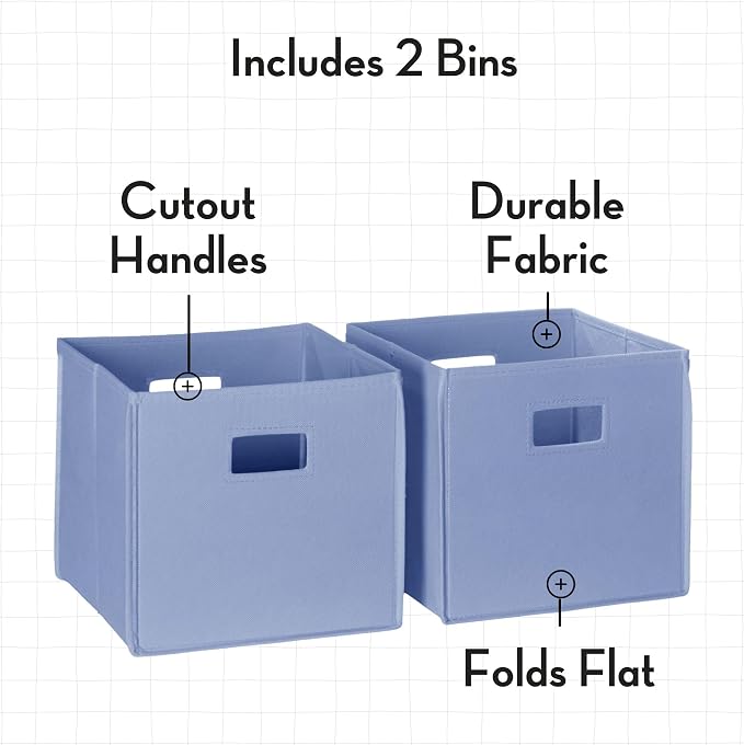 RiverRidge Folding Storage Bins - 2-pack of 10in Tall Periwinkle Blue Cubes | Fabric Bins, Set of 2 Storage Cubes, Cut-out Handles, Playroom Closet Organizer, Collapsible Cubby with Bottom Board Insert