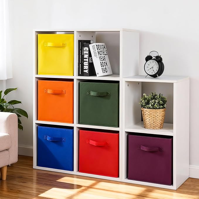 Stero 13x13x13 Inch Fabric Storage Bins 6 Pack Fun Colored Durable Storage Cubes with Handles Foldable Cube Baskets for Home, Kids Room, Closet and Toys Organization Orange-Multi Colors-2