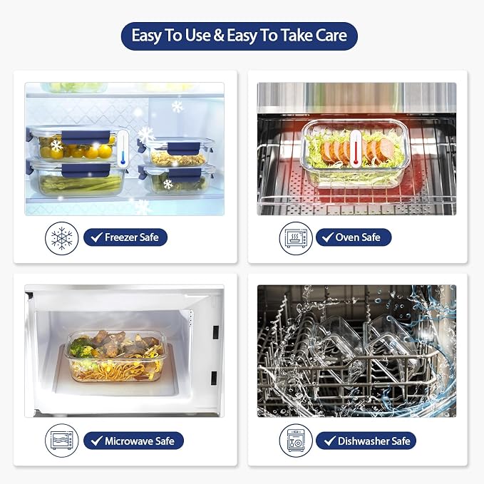 Glass Food Storage Containers with Lids Airtight, [10 Pack] Glass Meal Prep Containers, Storage Container Set with Bpa-free Lid for Food, Lunch Bento Box