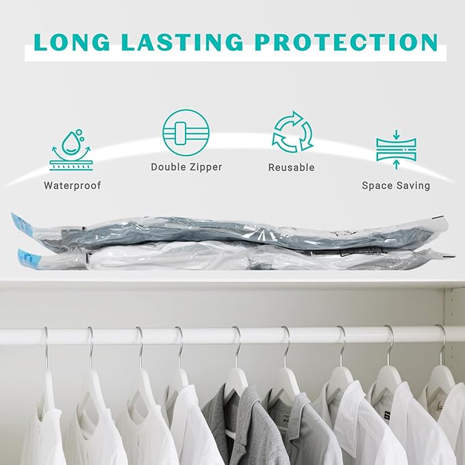 15 Pack Vacuum Seal Bags for Clothing &Travel, Space Saver Vacuum Storage Bags for Blankets,Luggage,Clothes,Comforter, Hand Pump Included (3 Jumbo,3 Large,3 Medium,3 Small,3 Roll）
