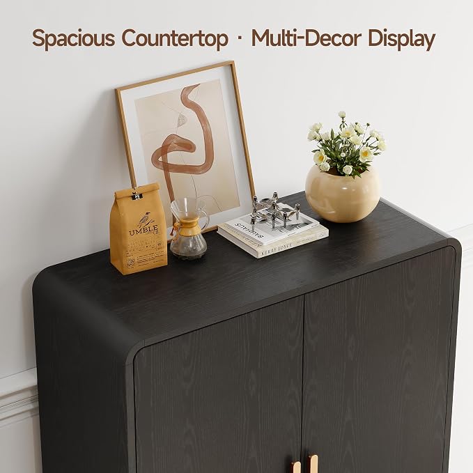 6-Tier Shoe Storage Cabinet, 45'' Large Farmhouse Shoe Cabinet for Entryway, Modern Wooden Shoe Organizer Cabinets with Doors and Shelves, for Front Door Hallway (Black)