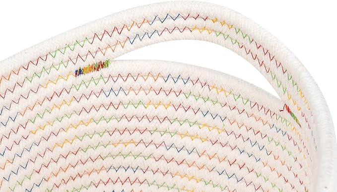 CubesLand Small Woven Baskets,Cute Baskets or Shelf Set 2 | Cube Organizer Basket Bin,Soft Toys Storage Basket,Baby Nursery Basket Bin,Home Decor 12"D x 8"W x 5"H Rainbow Stitches
