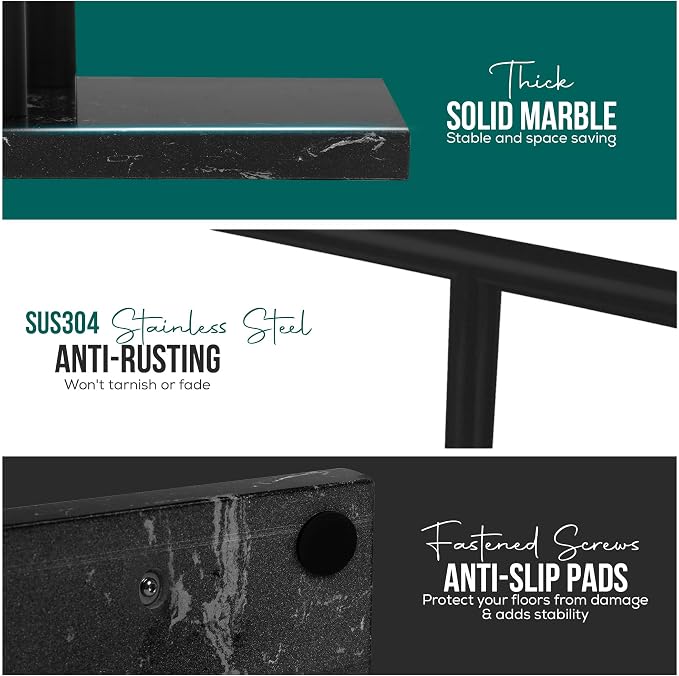 Free Standing Towel Rack for Bathroom - Matte Black Finish - Stand Alone 2 Tier Stainless Steel Towel Rack for Bathroom Floor with Heavy Marble Base - Double T Shape Drying Stand for Towels