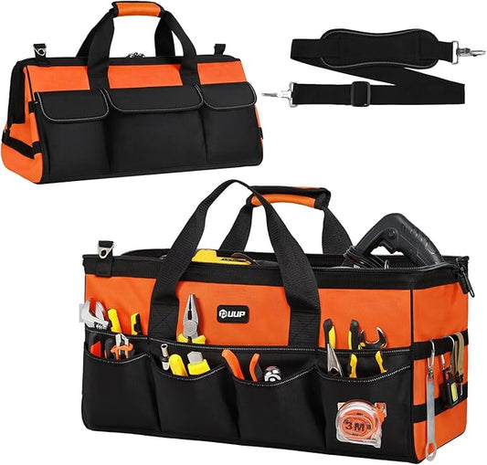 UUP Tool Bag ExtraLarge 20", Heavy Duty Spacious Tool Box Organizer, Orange | 16 Pockets & MOLLE. Detachable Strap & Handle. Non-slip Base, Metal Buckle. 30lb Holds Tools on Truck, Garage, Men Gift.