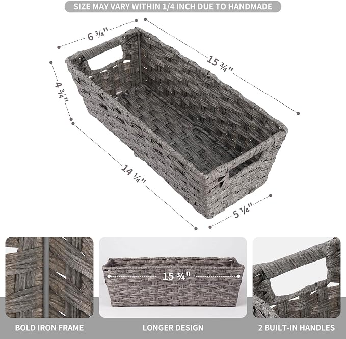 2-Pack Plastic Wicker Toilet Paper Baskets, 15.75"x6.75"x4.75", Grey | onlytak woven bins for bathroom, toilet tank, shelf organization, and home decor.