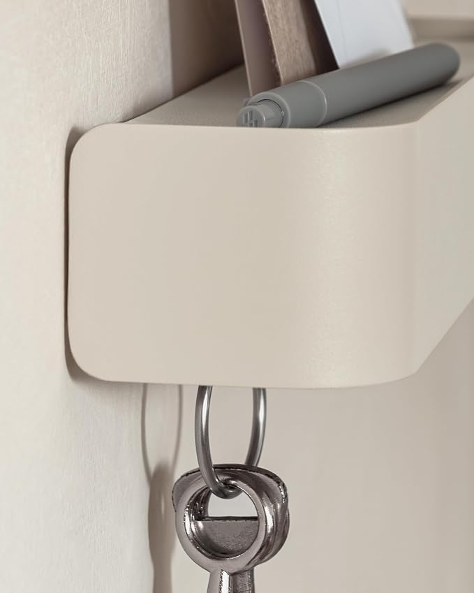 Kazai. Key Holder for Wall 'Tone' | Minimalist Key Hooks Design from Berlin | Modern Key Hanger with Metal Shelf | Key Hook Wall Mounted as Hallway Furniture | Sand Taupe