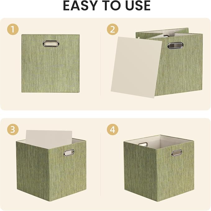 Posprica Storage Cubes, 13 x 13 x 13 Inches Fabric Bins with Double Handles | Cubes Basket Containers, For Shelf Cabinet Bookcase, Closet Organizers for Shelves, Foldable, Yellow/Brown Mixed, Set of 4