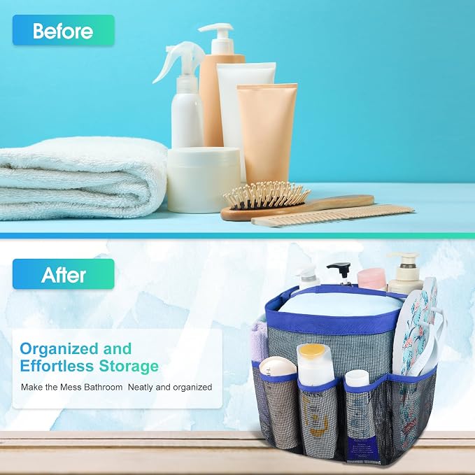 Mesh Shower Caddy Portable - 9 Pockets for College Dorm Room Essential | Large Capacity Mesh Shower Caddy with 9 Pockets, Portable Hanging Toiletry Bag for College Dorm, Gym, Camping and Beach
