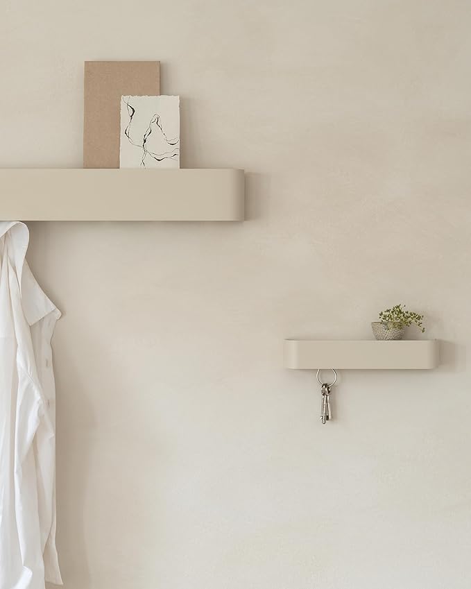 Kazai. Key Holder for Wall 'Tone' | Minimalist Key Hooks Design from Berlin | Modern Key Hanger with Metal Shelf | Key Hook Wall Mounted as Hallway Furniture | Sand Taupe