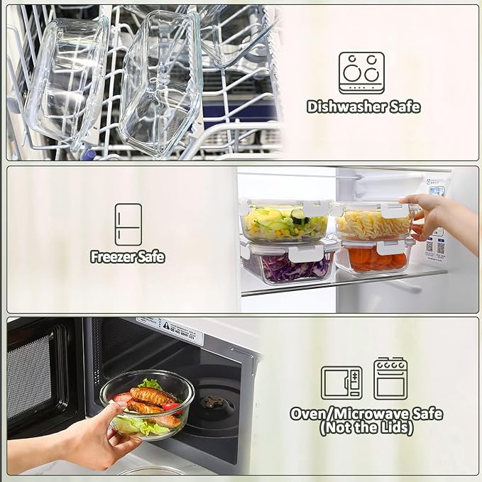 M MCIRCO 24-Piece Glass Food Storage Containers with Upgraded Snap Locking Lids,Glass Meal Prep Containers Set - Airtight Lunch Containers, Microwave, Oven, Freezer and Dishwasher,White