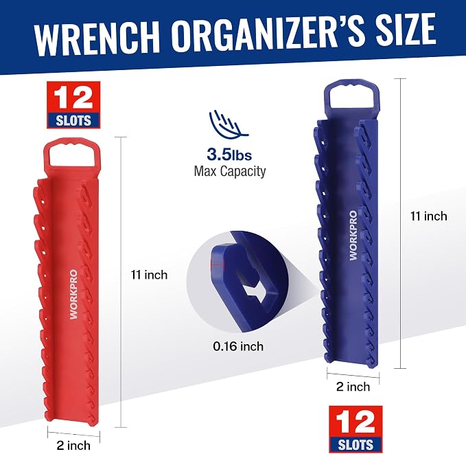 WORKPRO 8-Piece Magnetic Socket and Wrench Organizer Set | 6-Piece Socket Holders, 1/4" 3/8" 1/2" DR Tool Trays, For Metric SAE Sockets, 2-Piece Wrench Holders, For Metric SAE Wrenches