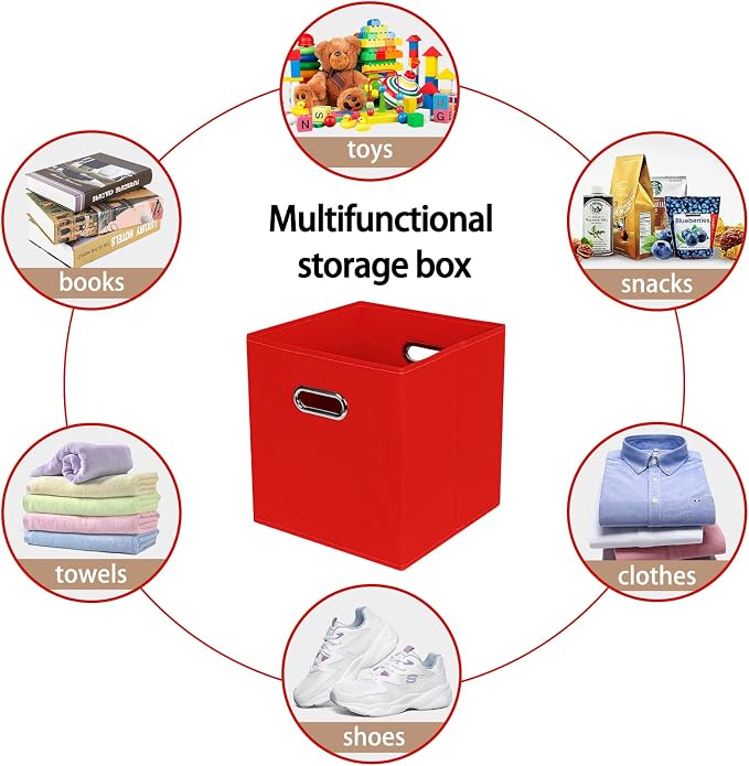 Fabric Cloth Storage Bins,Fabric Cube Bins Organizer with Dual Handles Foldable Cube Storage Baskets for Home Bedroom Storage,Set of 3,(Red)