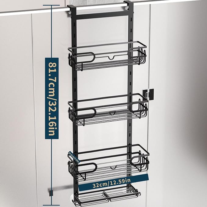 Consumest Over The Door Shower Caddy - 4 Tier Adjustable Hanging Shower Organizer Shelf with 2 Soap Holders & 22 Hooks, Rustproof Easy Installation Hanging Storage Rack for Bathroom, Black