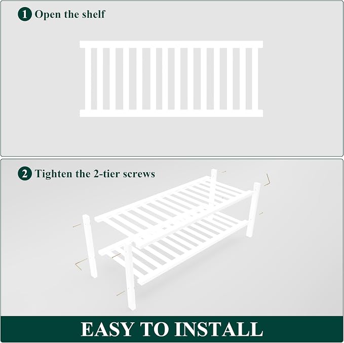 Smiry Bamboo Shoe Rack, 14 Vertical Slats, 2 Tier - 26.8" Wide, White | Stackable Free Standing Wooden Shoe Organizer, Wood Shoe Storage Shelf for Closet, Entryway, Thicher Leg