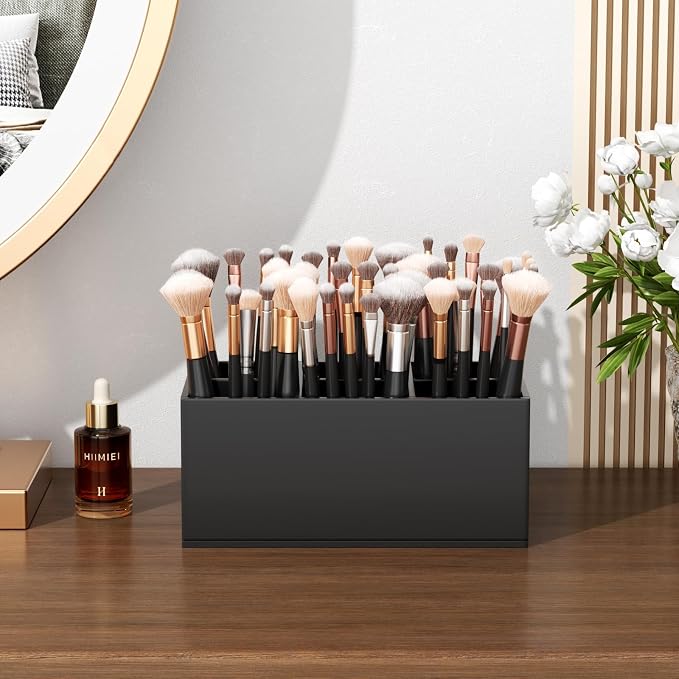 Black Makeup Brush Holder Organizer Acrylic 6-Slots Cosmetic Brushes Storage Organizer for Vanity Countertop