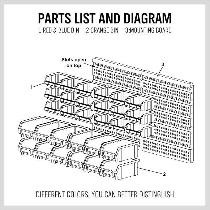 SEDY 30-Bin Wall-Mounted Storage Rack System - Heavy-Duty Garage Tool Organizer for Screws, Nuts, Bolts, Nails, Beads, and Small Hardware Parts - Easy Installation and Customizable