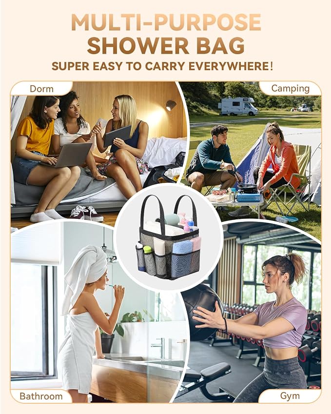 Temede Mesh Shower Caddy Portable for College Dorm Room Essentials | Large Capacity 8-Pocket Shower Tote Bag, Shower Basket with Quick-Dry and Dual Handles for Dorm, Gym, Beach, Travel, Camping