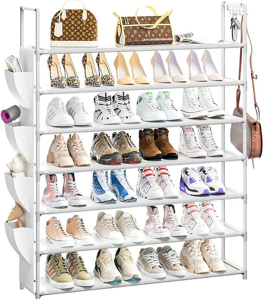 OYREL Shoe Rack 7 Tier Tall 28-35Pairs Organizer Storage | Closet Entryway Garage Large StorageShoes Holder Stand, Sturdy Metal Free Standing Boot Shelf Tower White