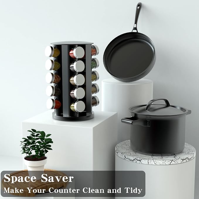 Handisen Rotating Spice Rack Organizer for Cabinet, Spice Racks Storage with 20 Jars, Spinning Spice rack for Kitchen Countertop, Spice Holder,Seasoing Storage Racks, Silver