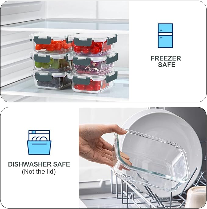 10 Packs 22 oz Glass Meal Prep Containers, Glass Food Storage Containers with Lids, Airtight Lunch Boxes BPA Free, Microwave and Freezer Safe