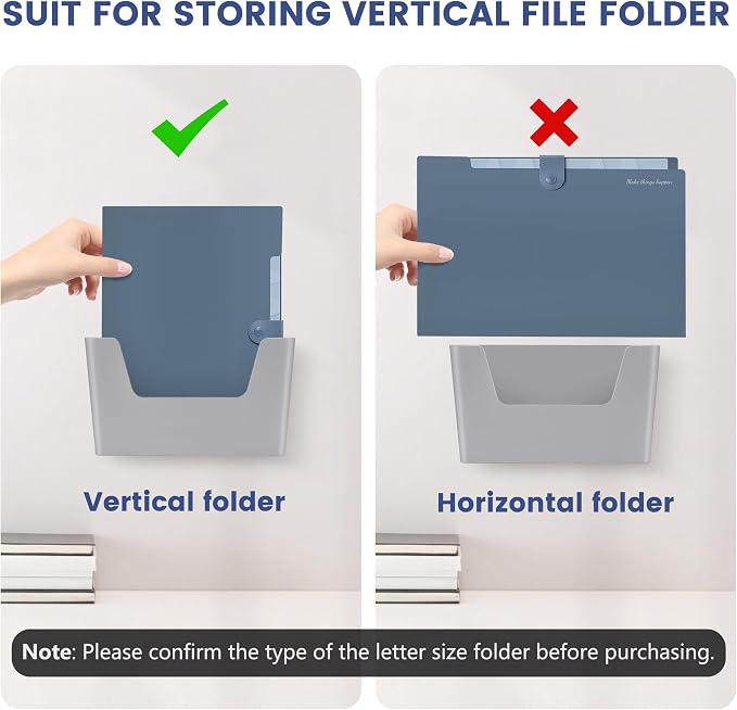 JOMOLA No Drilling File Holder 2 Pack Mail Organizer Wall Mount File Organizer Holder Office Wall Hanging Files Magazines Organizer Plastic Door Mount Wall Pocket with Adhesive Pad, Grey Color