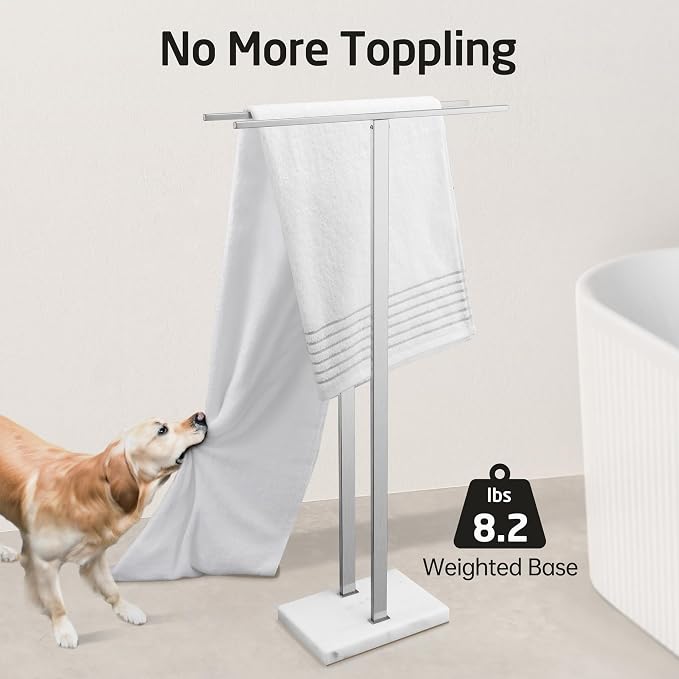 KES 37" H Standing Towel Rack, Heavy Marble Base, Brushed Finish | Taller Version, Equal Height, Fits Large Bath Towels, Free Standing Towel Holder, SUS304 Stainless Steel
