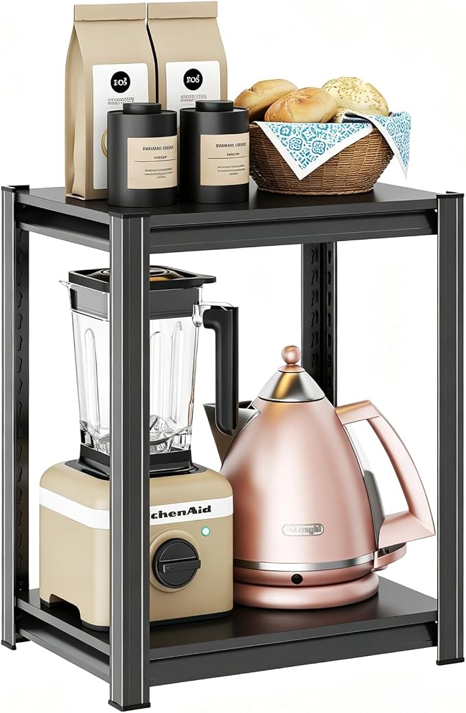 Garage Shelving 2-Tier Metal Storage Shelving Unit, Boltless Adjustable Freestanding Utility Shelf, 22"H×15.7"W×15.7"D Black Organizer for Garage Kitchen Basement Office Household Supplies