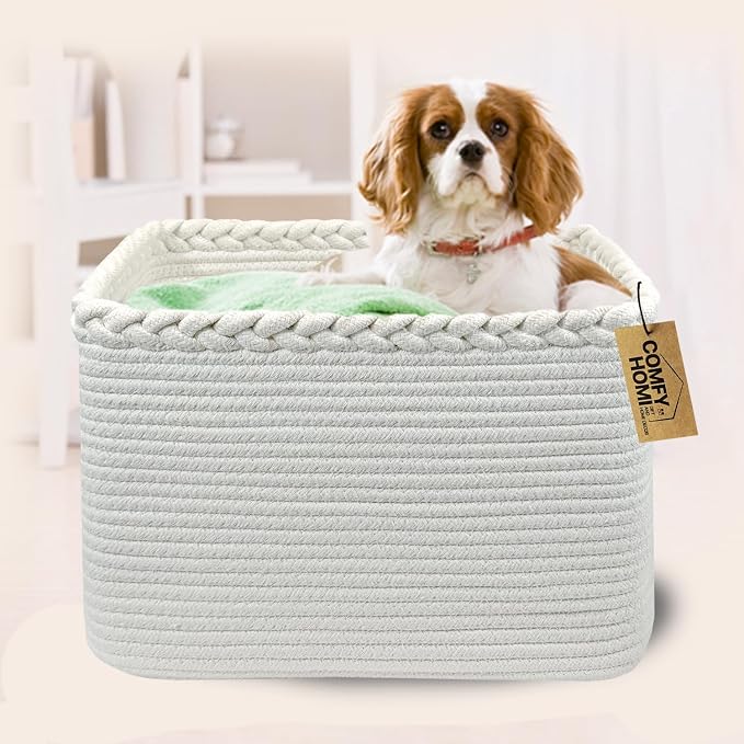 COMFY-HOMI 3PACK Cotton Rope Square Basket with Handles for Shelves| Storage|Baby Basket for GIF|Shoe Basket for Organizing|New13.5" x 11" x 9.5" for Living Room
