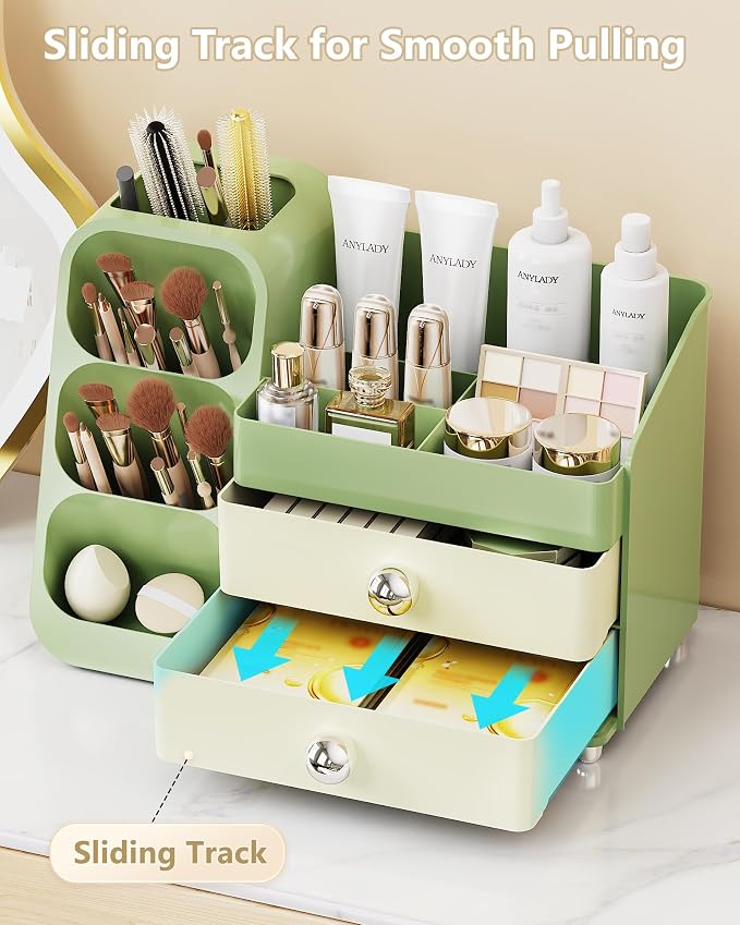 Anylady Large Capacity Makeup Organizer Countertop with Makeup Brush Holder for Vanity, Thickened Material, Bathroom Countertop Organizer Skin Care Perfumes Storage, Teen Girl Gifts for 13-25 Year