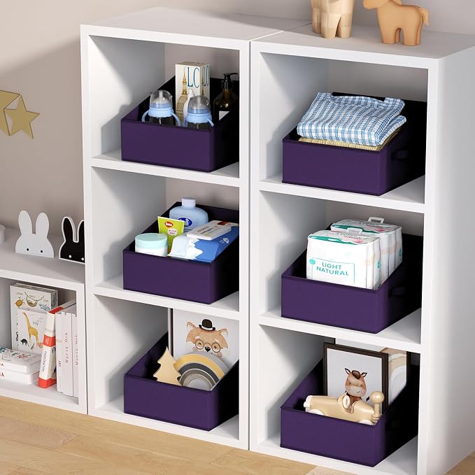 DIMJ Closet Storage Bins 10 Pack - Fabric Storage Baskets for Shelves, Collapsible Clothes Organizer with Handles, Trapezoid Shelf Organization Storage Cubes for Purse, Toys, Books, Towel, Clothes