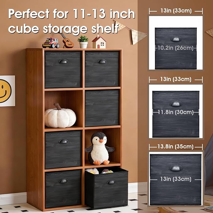 Faux Wood Grain Cube Storage Bins, 11x11 Inch Storage Cubes, Closet Cloth Baskets Box for Shelves, Set of 6