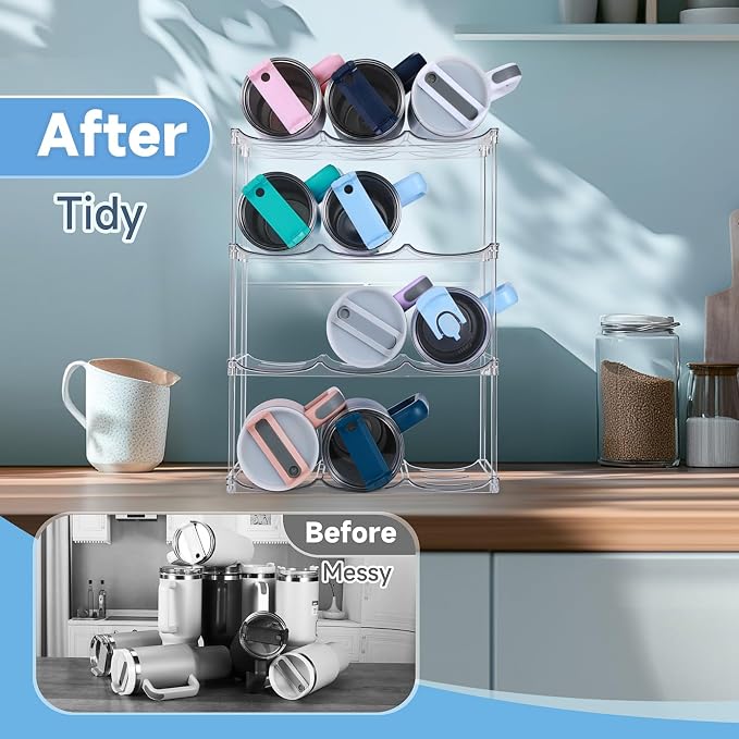 spospo Stackable Water Bottle Organizer for Stanley 40 oz Tumbler | Water Bottle Holder for Cabinet, Pantry Kitchen Organizers and Storage for Stanley Cup Accessories, Tumbler Organizer, 4 Pack
