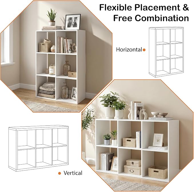 WannabeMyself【Sturdy Build&Easy Assembly】 6 Cube Storage Organizer with Anti-Tipping Kits,Reversible Open Back Book Shelf, Bookcase for Living Room,Bedroom,Entrance Hall,Office,24.1×11.4×35.9,White