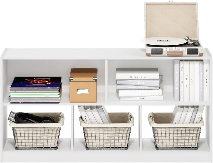 Furinno DALY Book Shelf, 5-Cube Bookshelf, Horizontal Cube Storage Organizer Bookcase, 10.9 x 47.2 x 23.6, for Living Room, Bedroom, Home Office, White