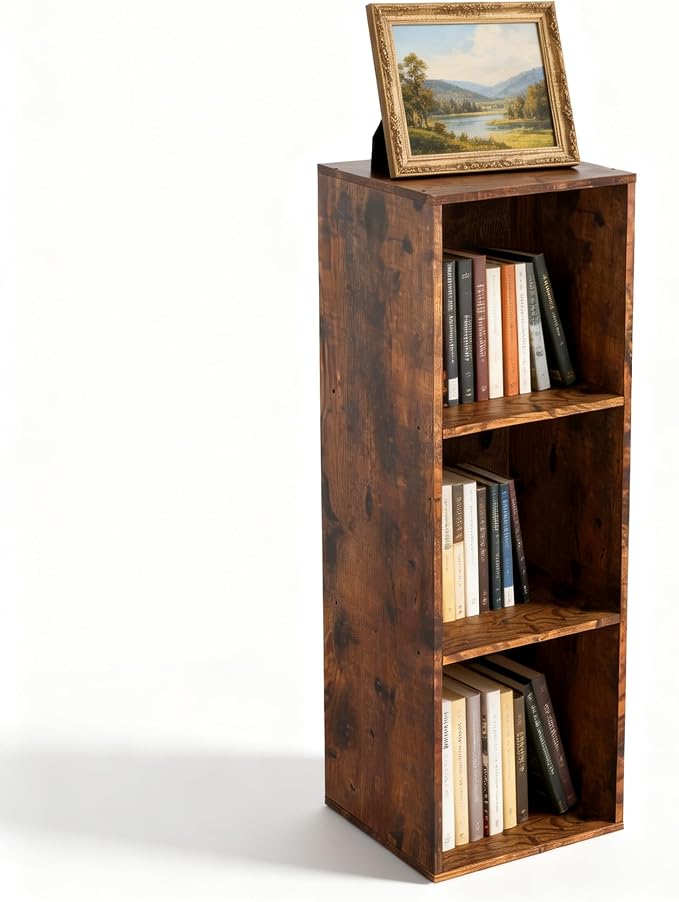 Cube Storage Organizer, 3 Cube Retro Bookshelf, Freestanding 3 Tier Open Shelf, Rustic Brown Retro Shelves for Home Office, Bedroom, Living Room, Study