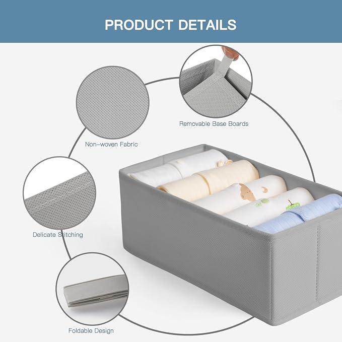 Criusia Drawer Organizer Clothes, 21 Pack Dresser Organizer for Baby Clothes, Underwear, Sock- Foldable Closet Organization and Storage Dividers Bins for Nursery, Bedroom (Grey)