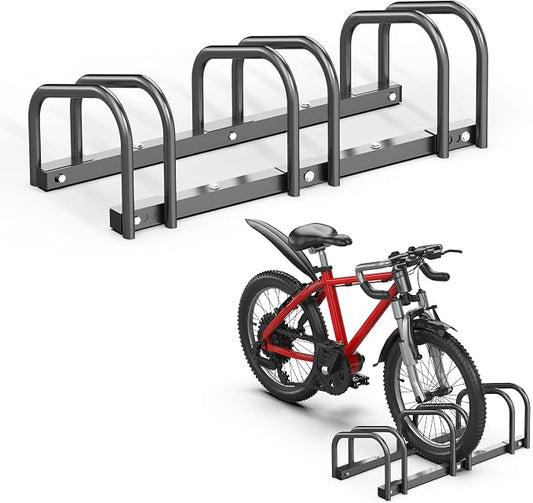 Bike Storage Rack for Garage, 3 Bikes Floor Bike Stand, Bicycle Parking Stand Rack for Indoor/Outdoor, Fit 22-28" Wheel Tire Width 2.1"