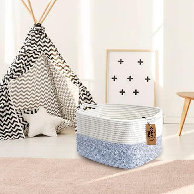 COMFY-HOMI Cotton Rope Woven Basket with Handles for Shelves,Toys,Book, Cloth Storage Baskets Bin for Organizing- 1 PCSToy Decorative Organizer for Living Room, Bathroom