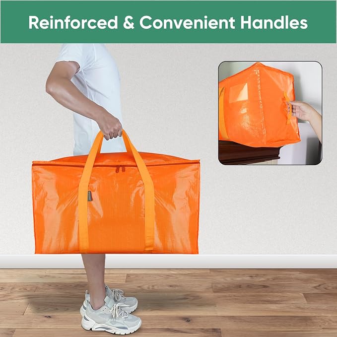 BALEINE 4-Pack Oversized Moving Bags with Reinforced Handles, Heavy-Duty Storage Tote for Clothes, Moving Supplies (Orangel, 4-Pack)