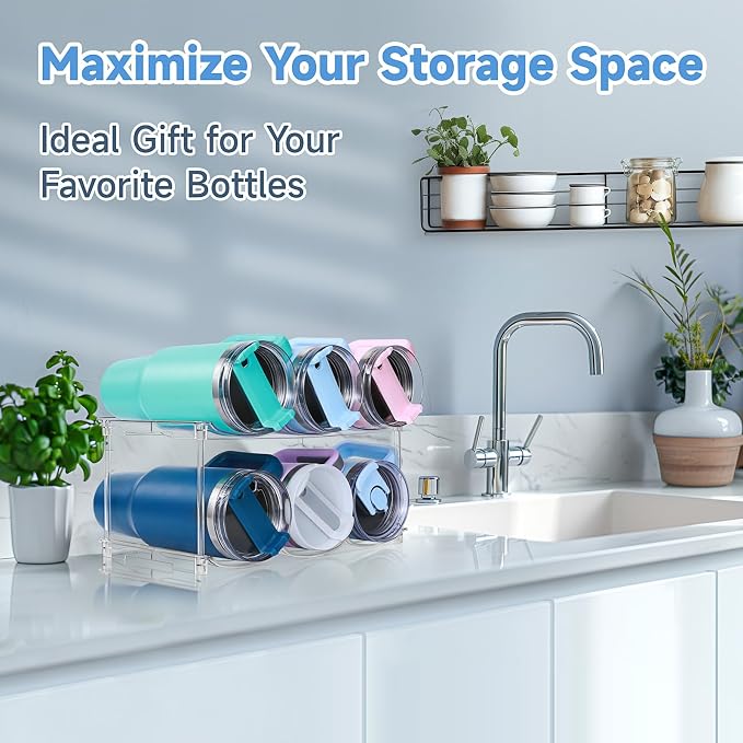 spospo Stackable Water Bottle Organizer for Stanley 40 oz Tumbler | Water Bottle Holder for Cabinet, Pantry Kitchen Organizers and Storage for Stanley Cup Accessories, Tumbler Organizer, 2 Pack