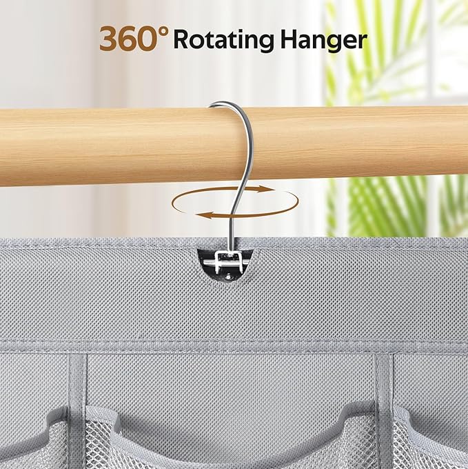 MISSLO 30 Large Pockets Dual Sided Hanging Shoe Organizer for Closet with Rotating Hanger Hanging Shoe Shelves, Grey