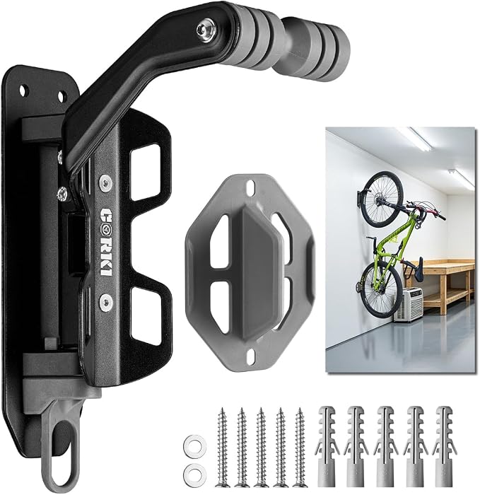 Corki Bike Wall Mount, Swivel Bike Hangers for Garage 1-Pack Black | Heavy Duty Hanger, Space-Saving Vertical Rack, Holds 80lbs, Easy Install, For Road & Mountain Bikes