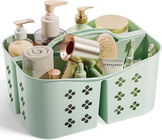 PQH Portable Shower Caddy with Handle, Large Capacity Shower Basket Organizer, Quick-Drain Bathroom Storage Tote, Durable Plastic Shower Organizer for College Dorm, Beach, Gym Essentials, MintGreen