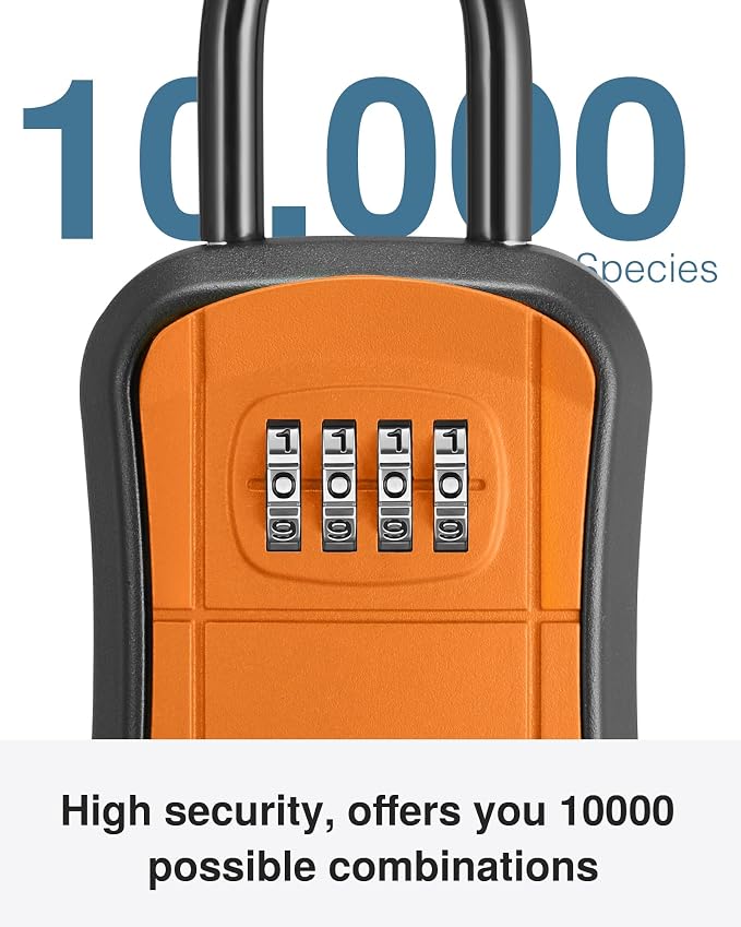 Puroma Key Lock Box, Portable Combination Lockbox Wall-Mounted Key Storage Box for House Keys, Resettable Code Safe Security Lock Box for Home, Office, Apartment Spare Key Storage (1 Pack, Orange)